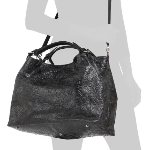 Black leather oversized handbag, tote bag, overnight   Made In Italy NWT - Picture 5 of 16